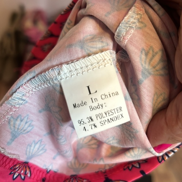 Pink Wrap Dress Size Large w/ Navy White Flower Pattern Like New - Picture 5 of 7